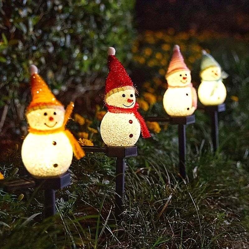 Solar Powered Snowman Lights 4 Piece Outdoor Garden String Set