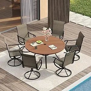 Outdoor Patio Dining Set for 6 with Round Table and Umbrella Hole