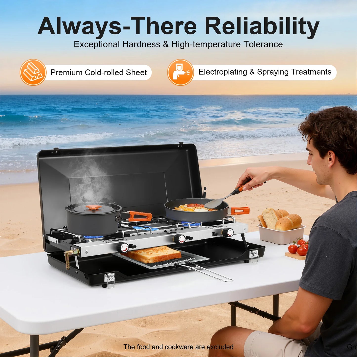 Portable 3-Burner Camping Stove For Propane Or Butane Gas