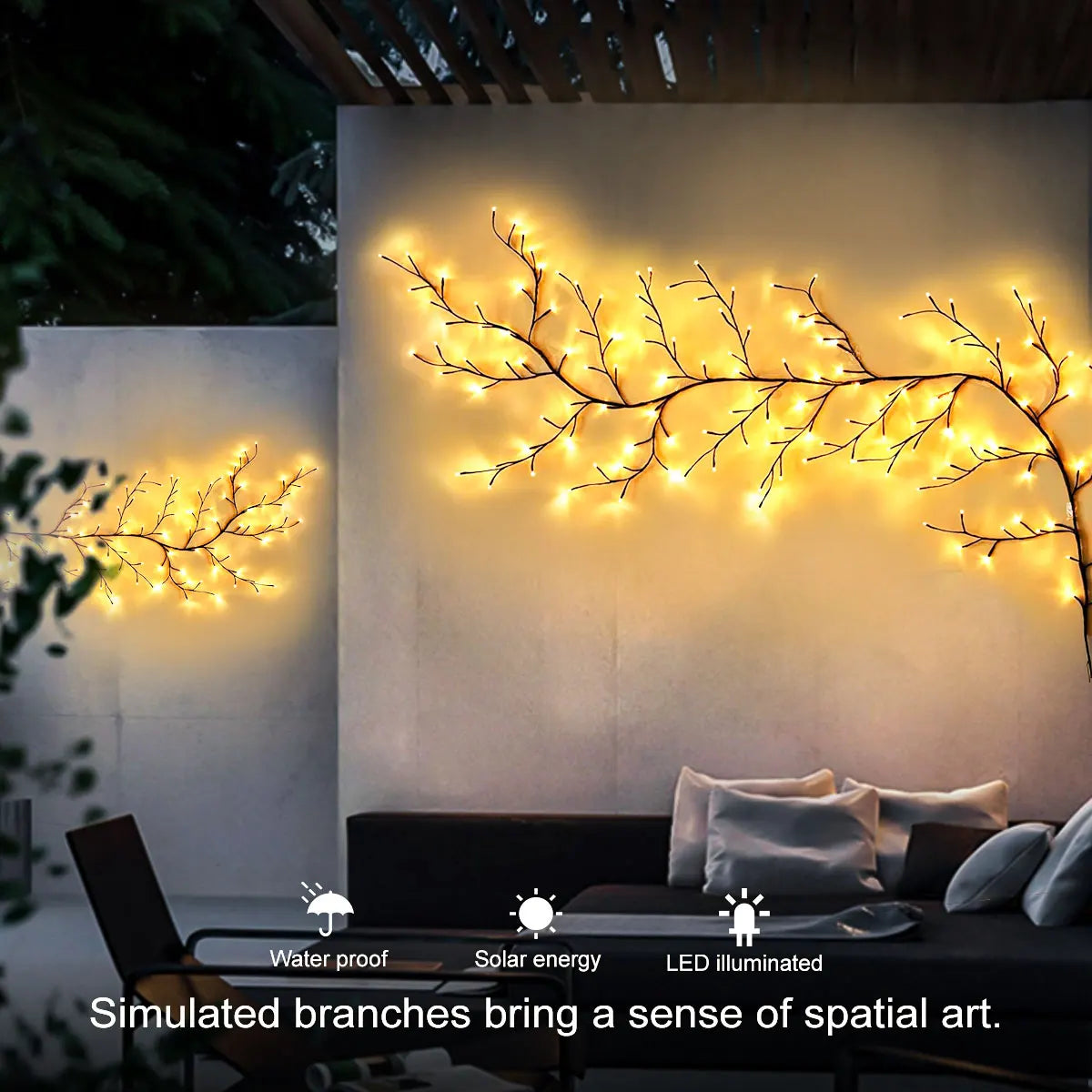 A-Convey Solar Willow Vine Light 72LED 8 Modes Outdoor Gardens