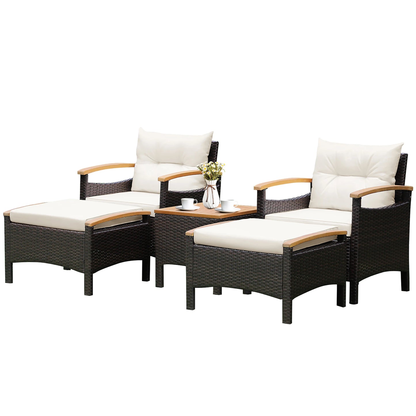 HOMASIS 5 Piece Patio Rattan Furniture Set With Wood Top