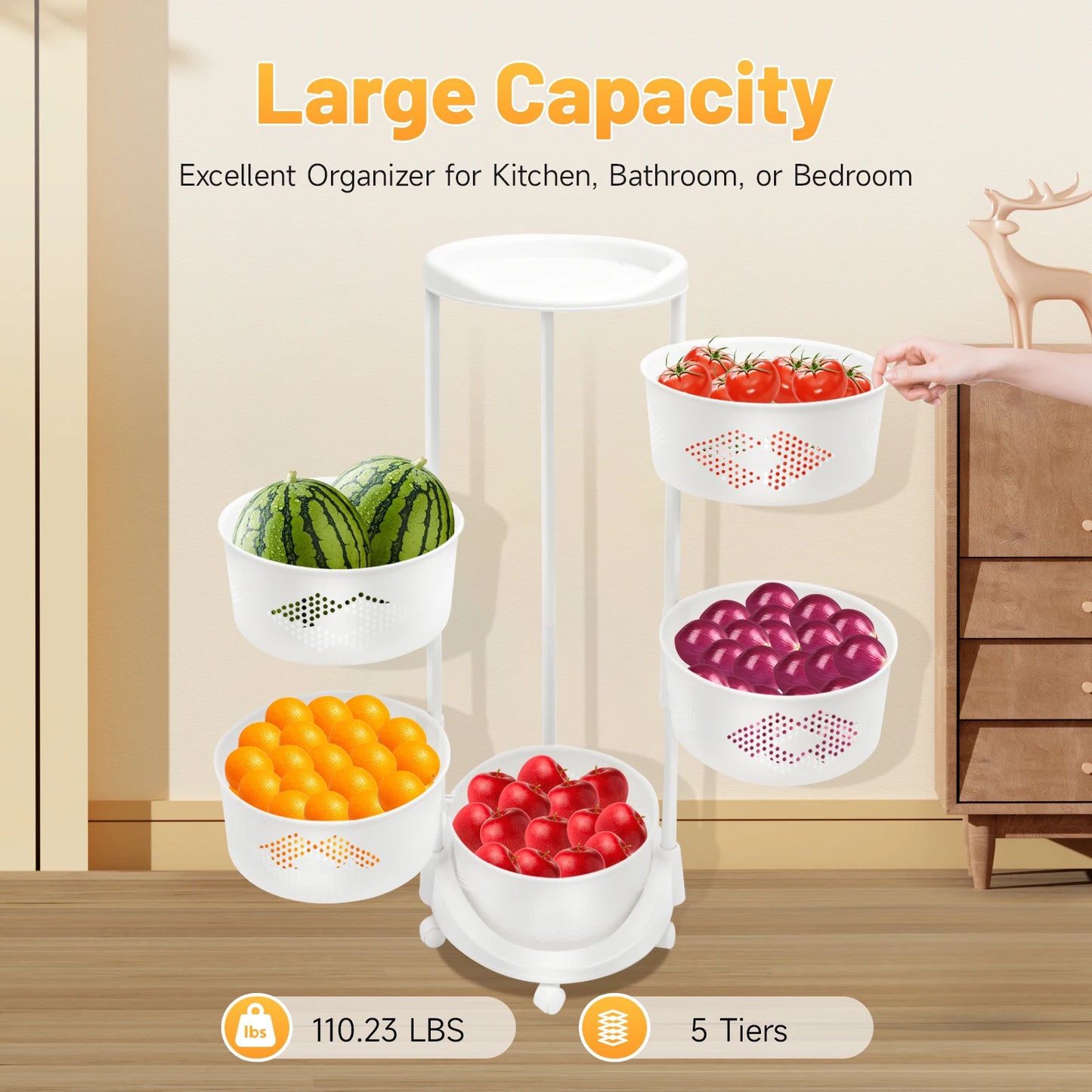 Bymaocar 5-Tier Rotating Storage Shelf With 180-Degree Swivel Casters