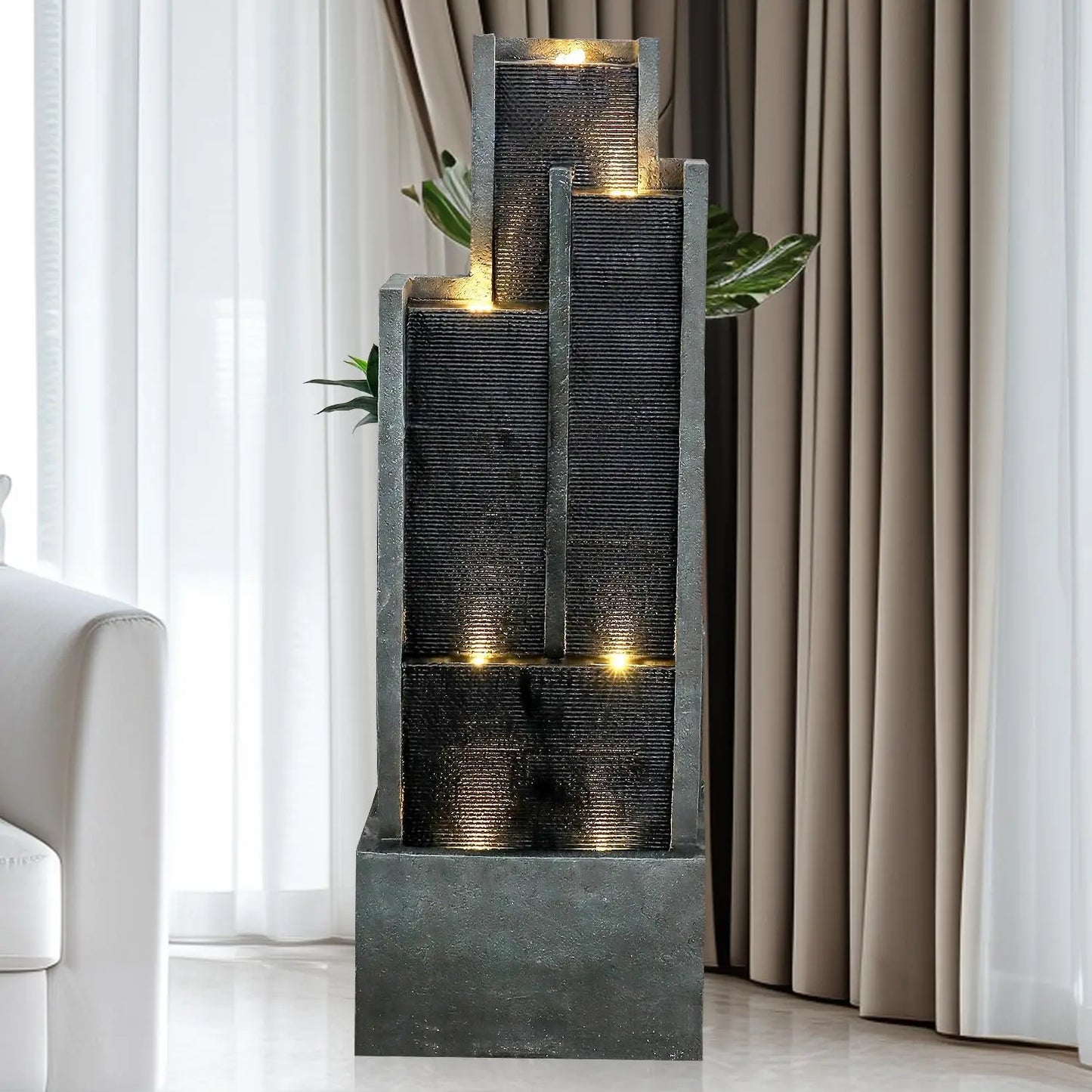 Five Tier Indoor Outdoor Garden Water Fountain Modern Floor Standing