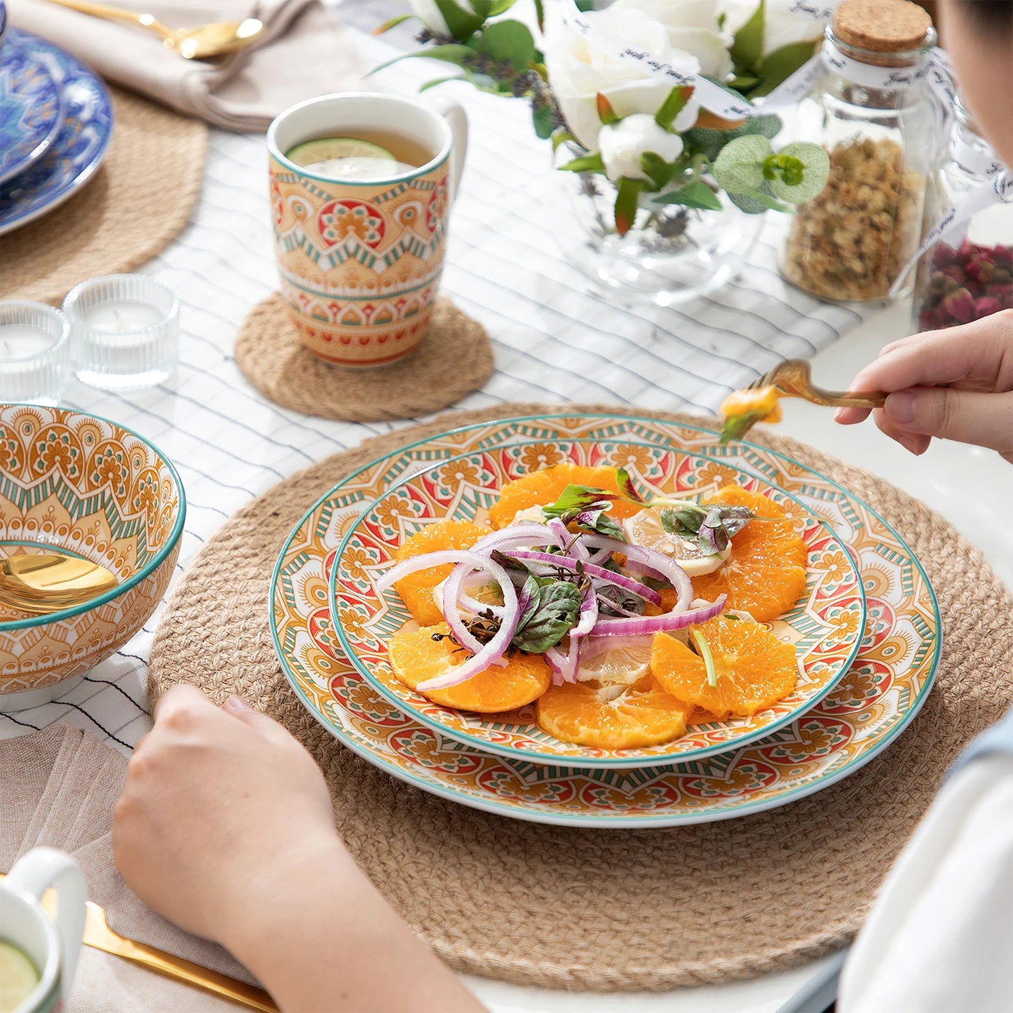 Malacasa Mandala Patterned Geometric Ceramic Dinnerware Set Porcelain Tableware