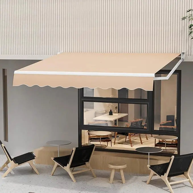 Retractable Patio Awning With Manual Crank And Durable Metal Frame