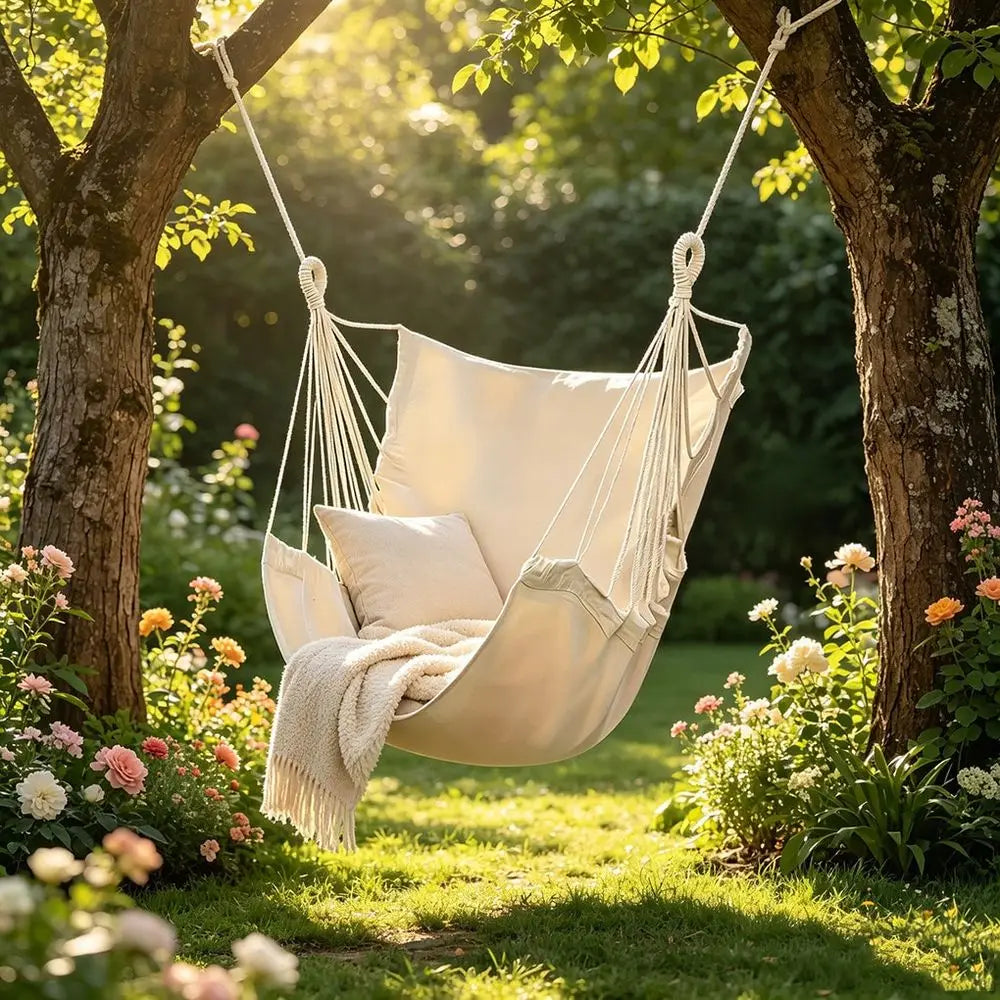 Outdoor Leisure Hammock Swing Chair With Soft Breathable Cotton Fabric
