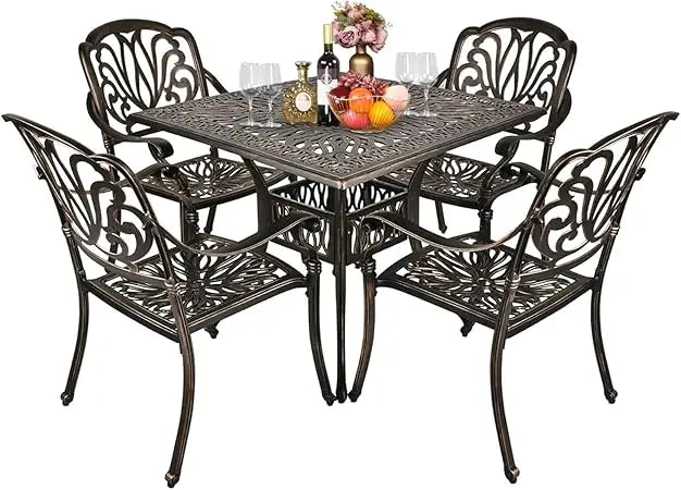 Outdoor Patio Dining Set Cast Aluminum Four Chairs Umbrella Table