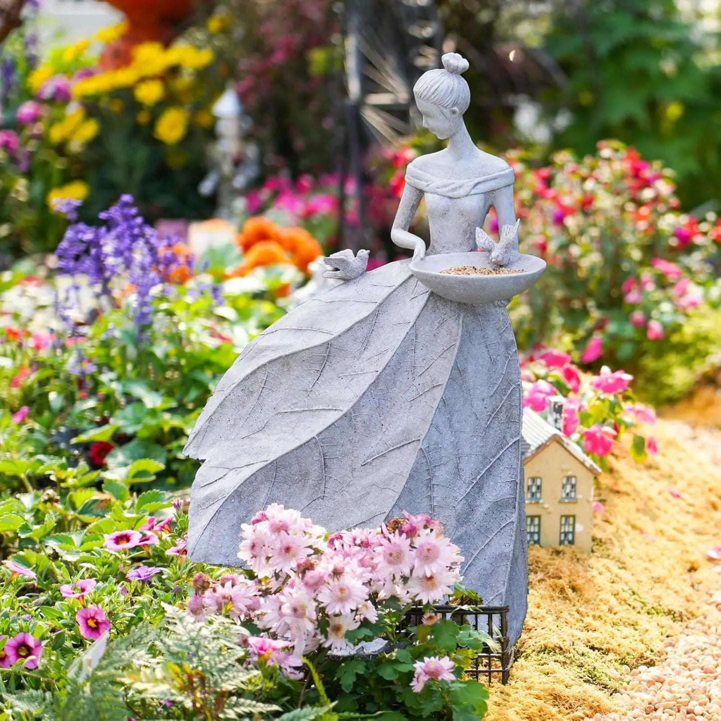 Fairy Garden Statue Bird Feeder And Bird Bath Outdoor Decor