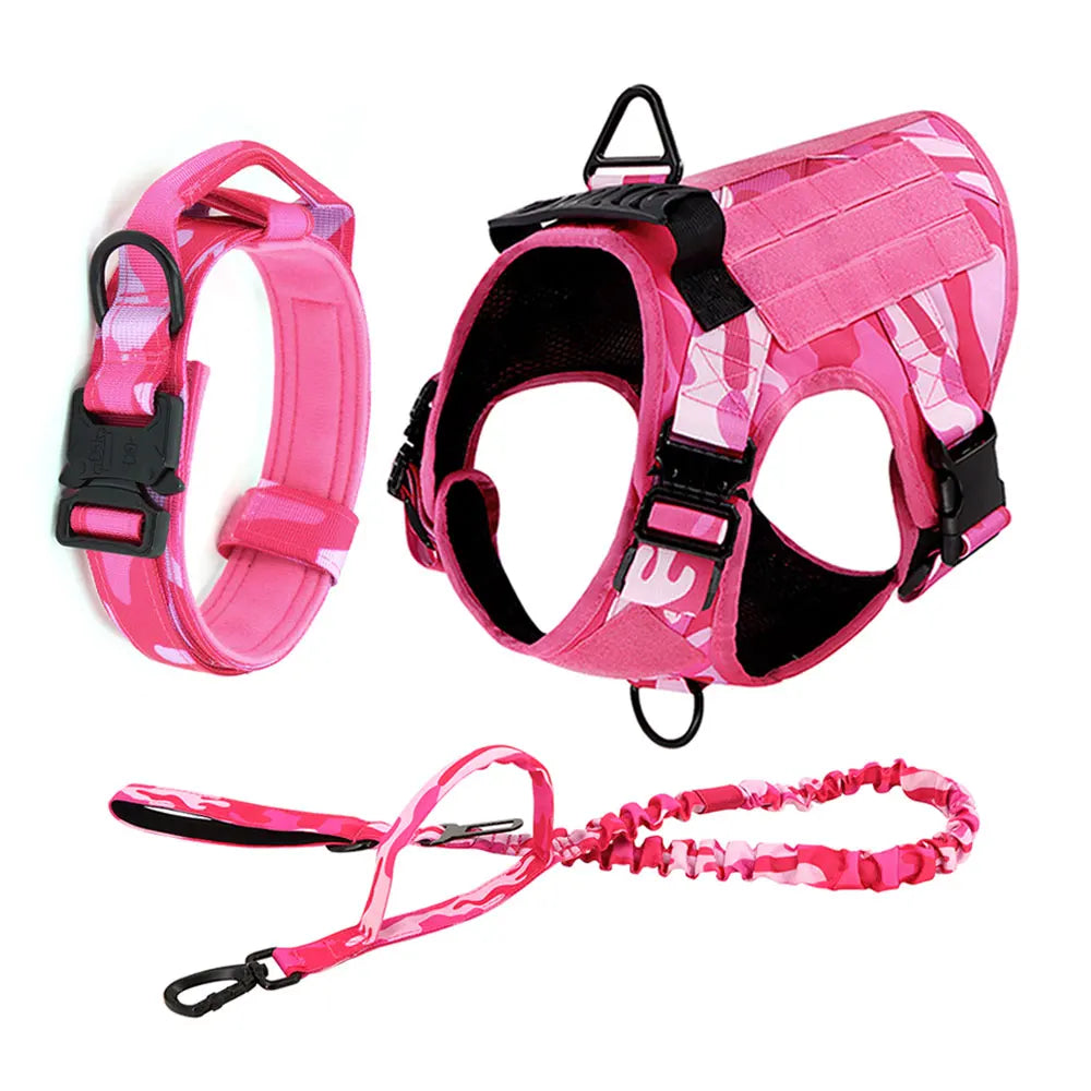 PETRAVEL Military Camouflage Nylon Dog Harness Leash Adjustable