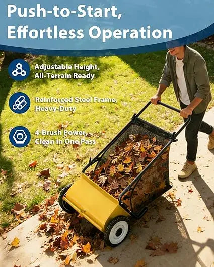 Push Lawn Sweeper With 7 Cu Ft Collection Bag And Durable Steel Frame