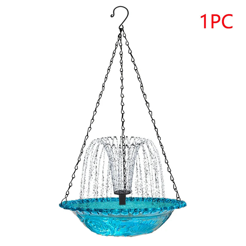 Hanging Bird Bath Fountain And Feeder With Spray Nozzles