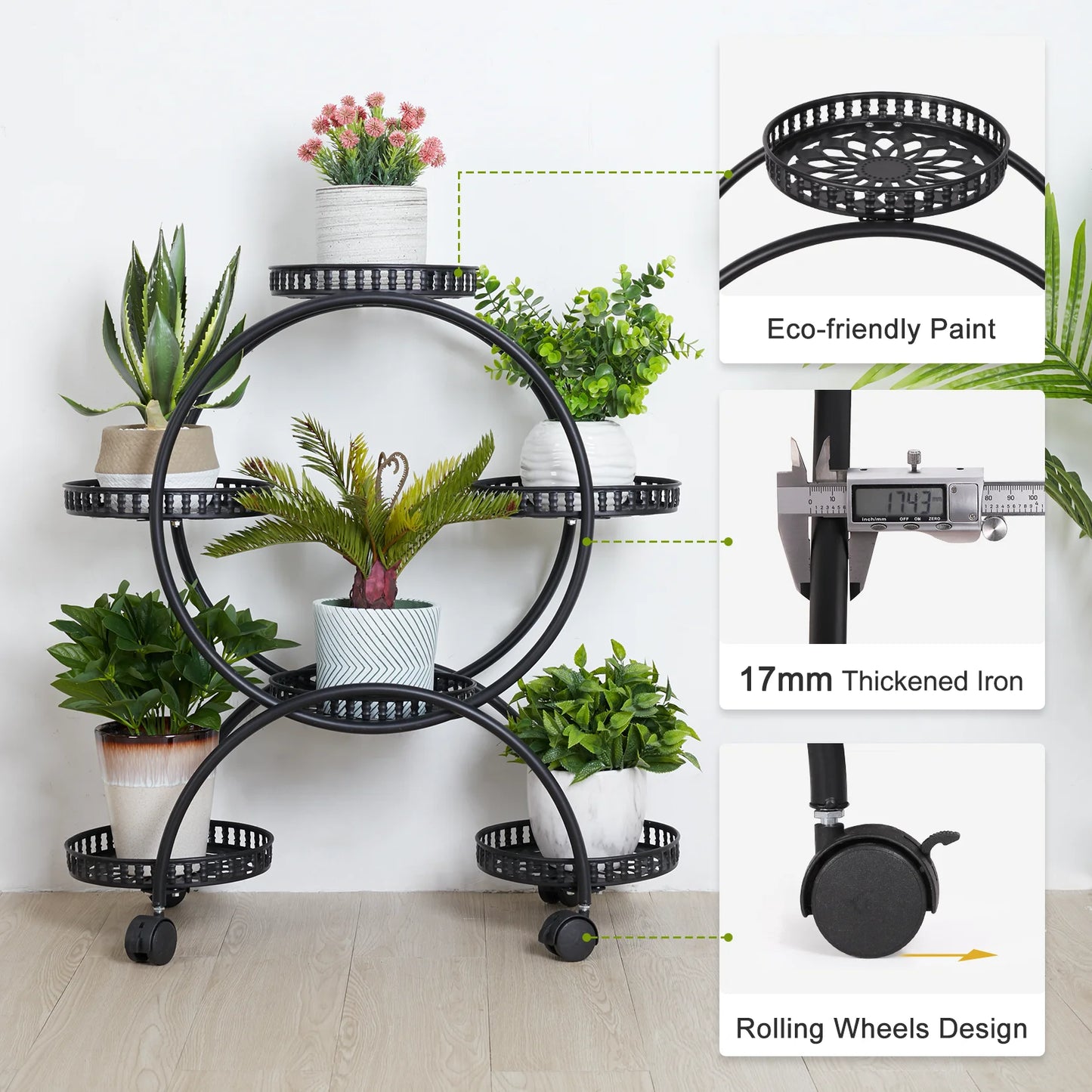 Unho 6 Pot Metal Plant Stand With Wheels Garden Cart