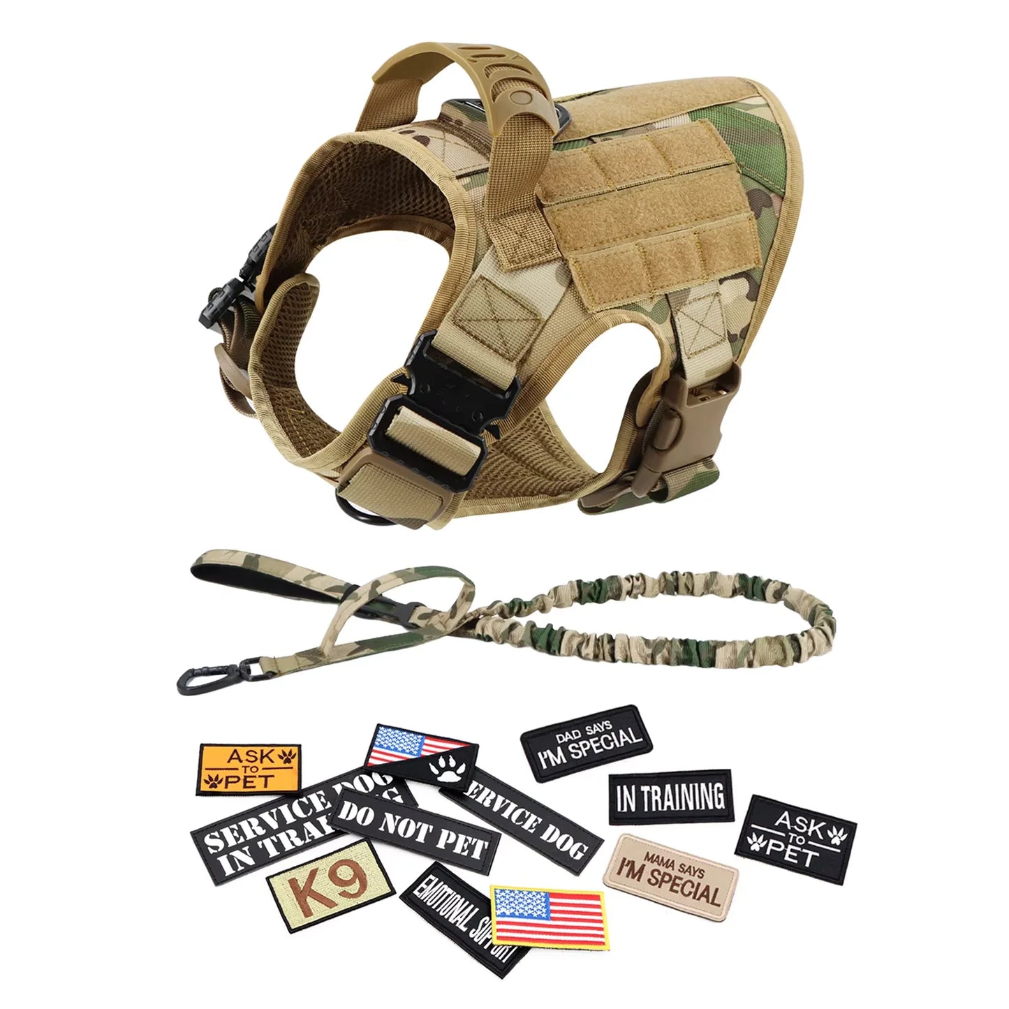 Military Large Dog Harness Vest Set With Patches For Malinois