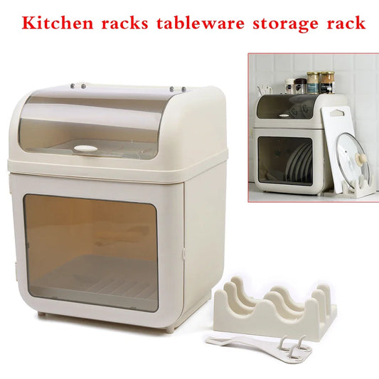 Dish Drying Rack With Cover Dustproof Drainer Basket Utensil Organizer