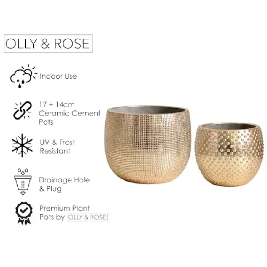SHXI Bali Ceramic Gold Foil Plant Pot Set Indoors Outdoor