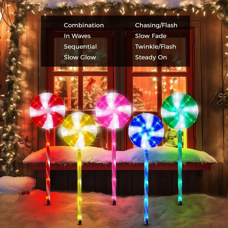 Solar Christmas Pathway Lights Candy Cane Lollipops
