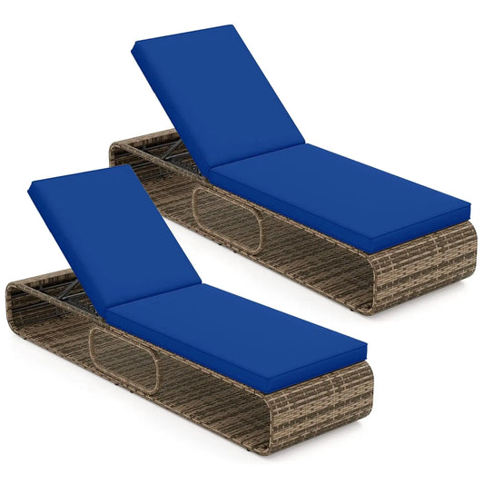 Outdoor PE Wicker Chaise Lounge Set With Adjustable Cushions