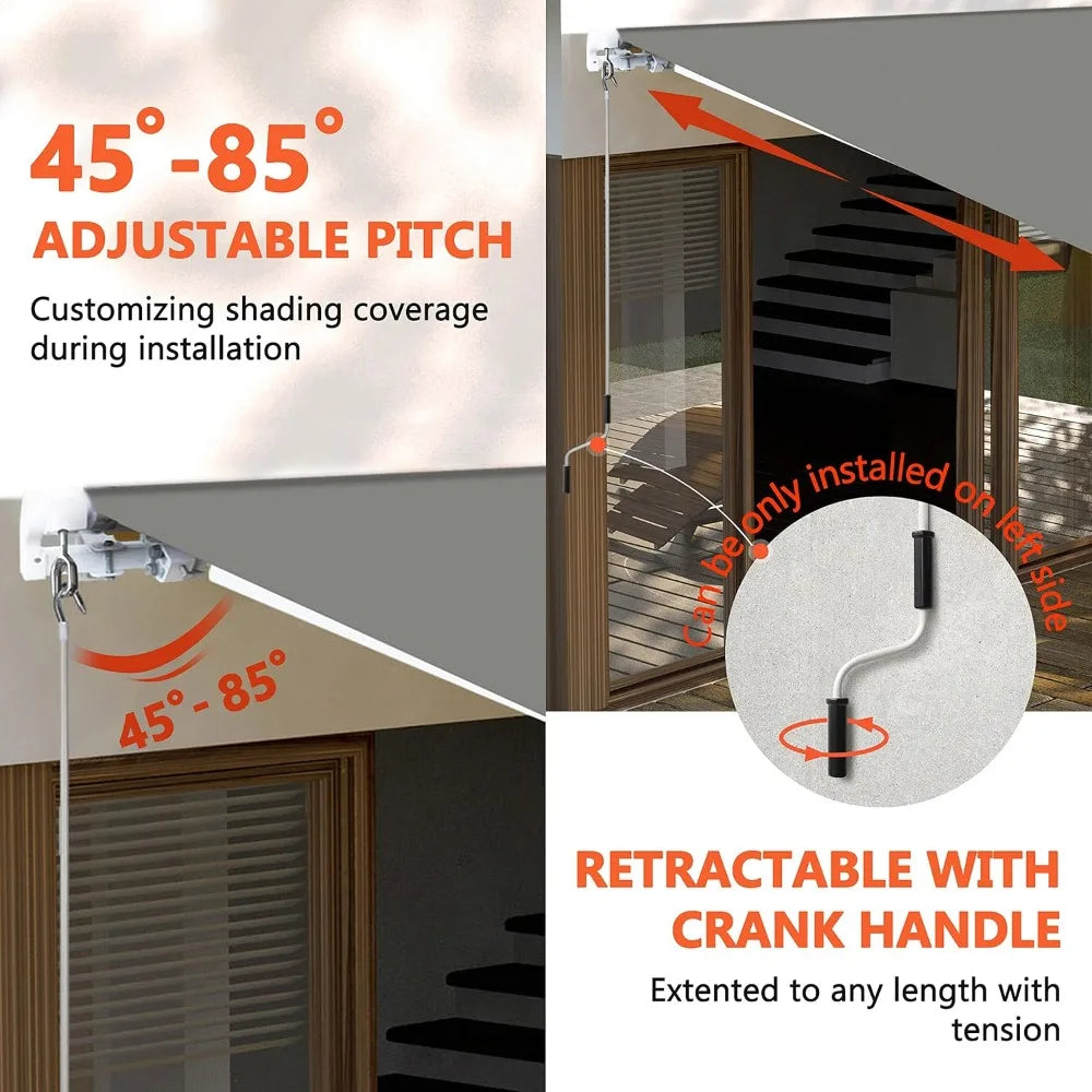 Retractable Patio Awning With Manual Crank Aluminum Frame Outdoor Shade