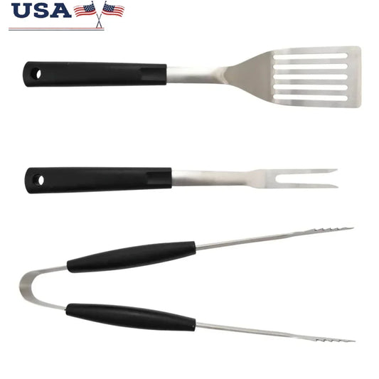 Stainless Steel BBQ Grill Set With Fork Tongs Spatula
