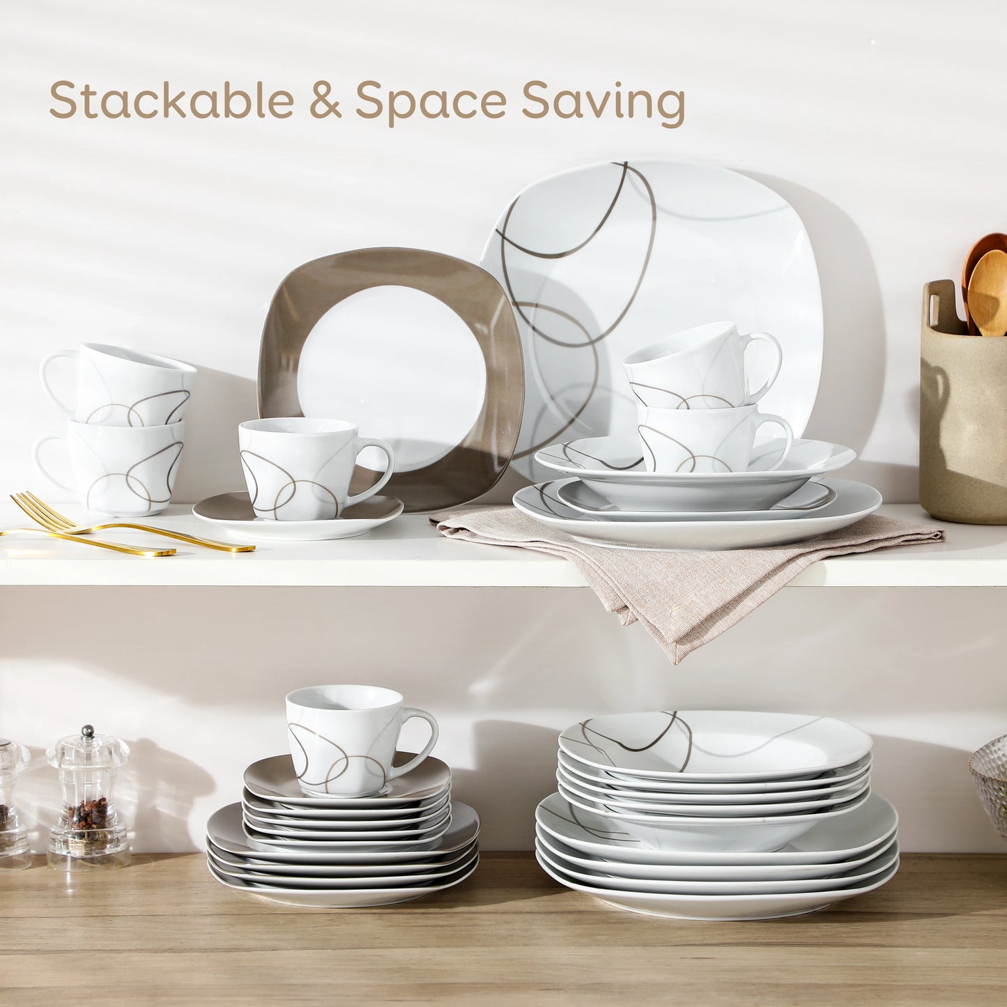 MALACASA Porcelain Dinnerware Set With Plates Cups Saucers