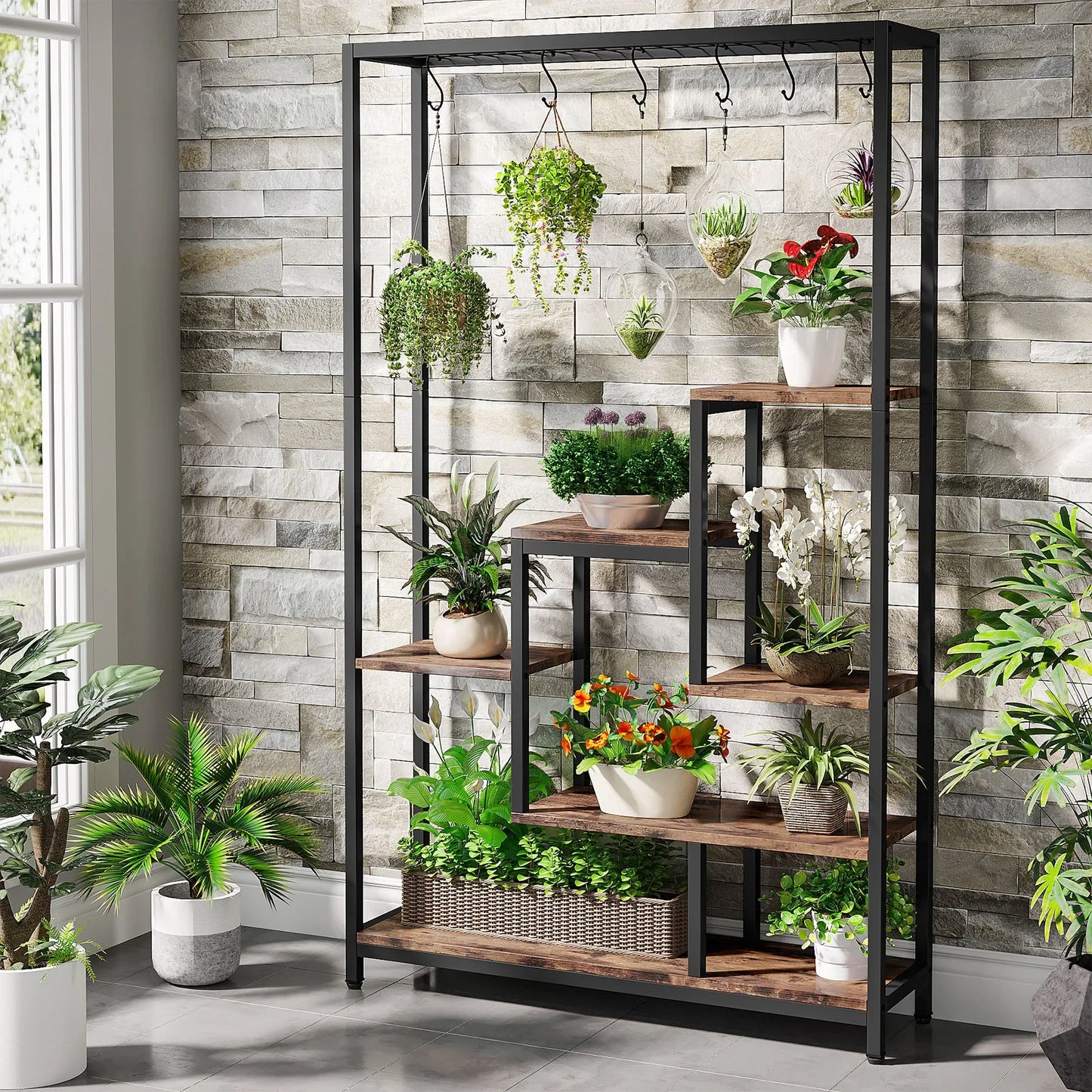 Tribesigns Five Tier Tall Indoor Plant Stand With Hanging Hooks