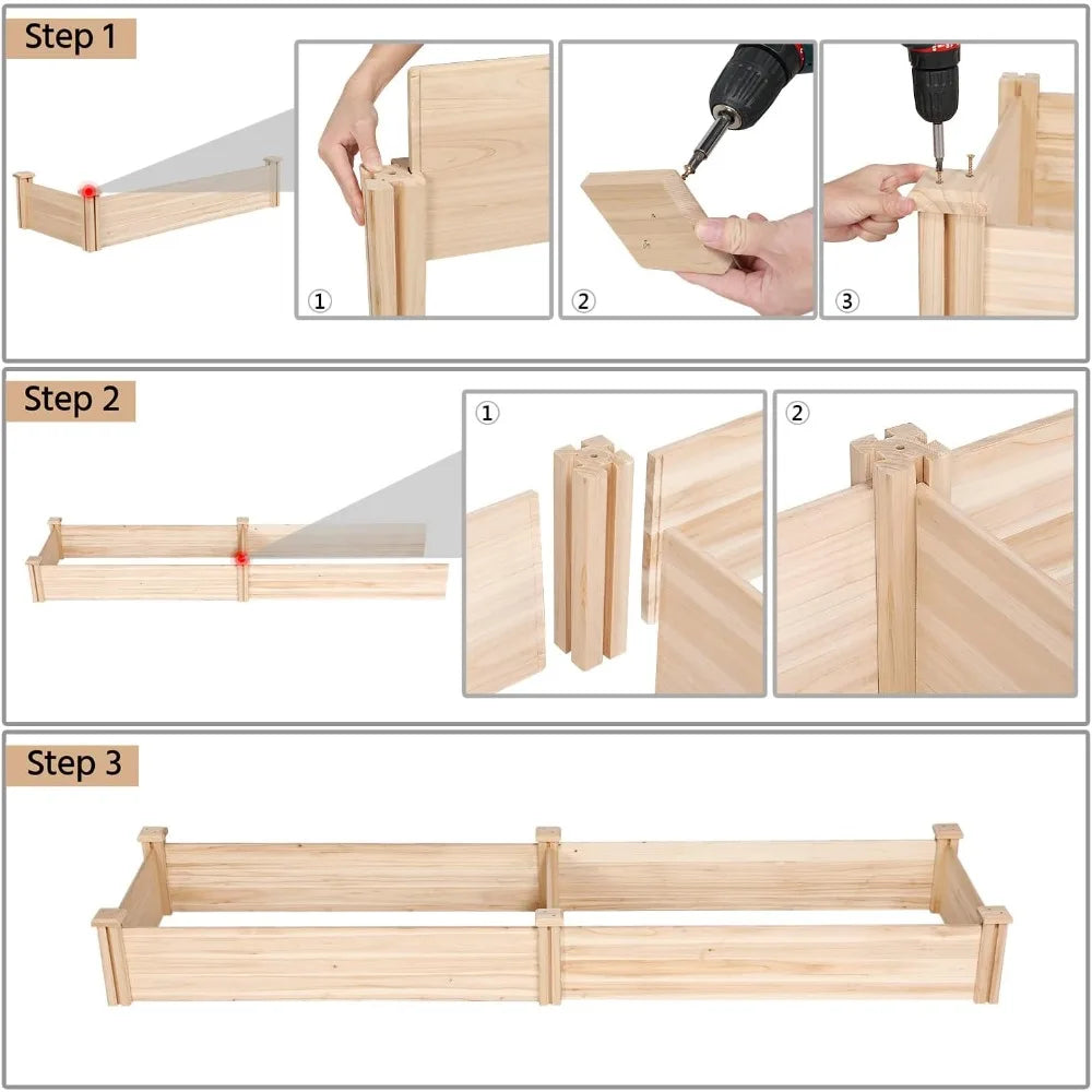 Wooden Raised Garden Bed Divisible Planter For Flowers Veggies