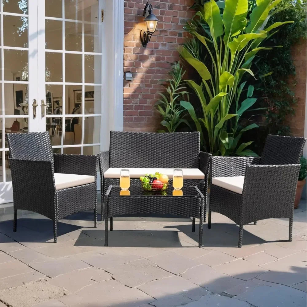 Outdoor 4-Piece Wicker Rattan Patio Conversation Set