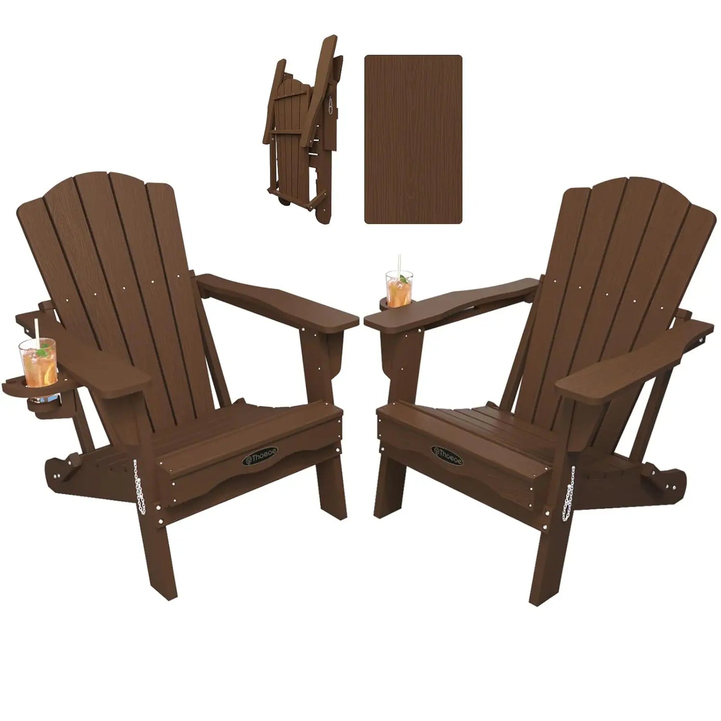 MOYU Folding Adirondack Chairs Outdoor All-Weather HDPE With Cup Holder