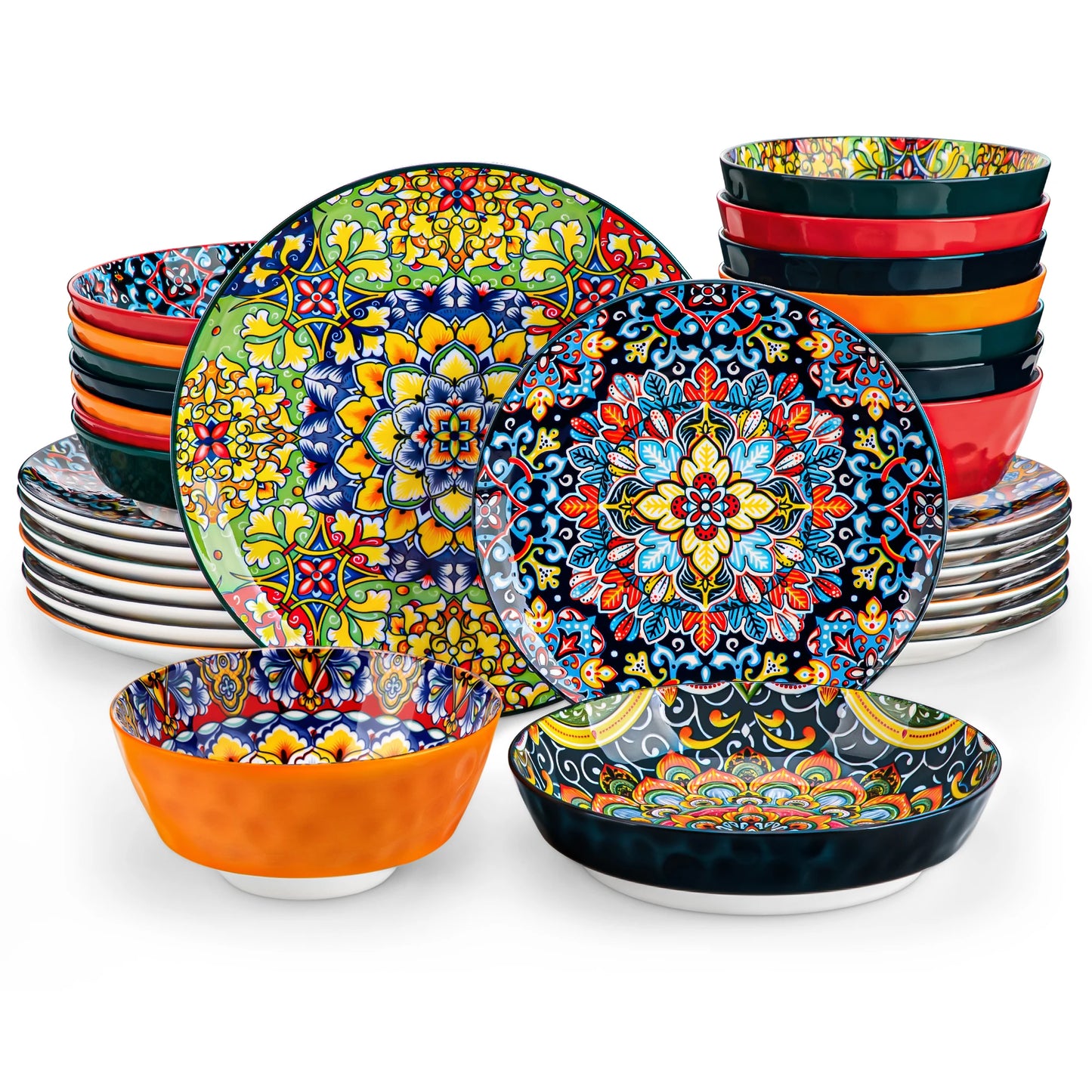 MALACASA Ceramic Dinnerware Set Bohemian Style For 6