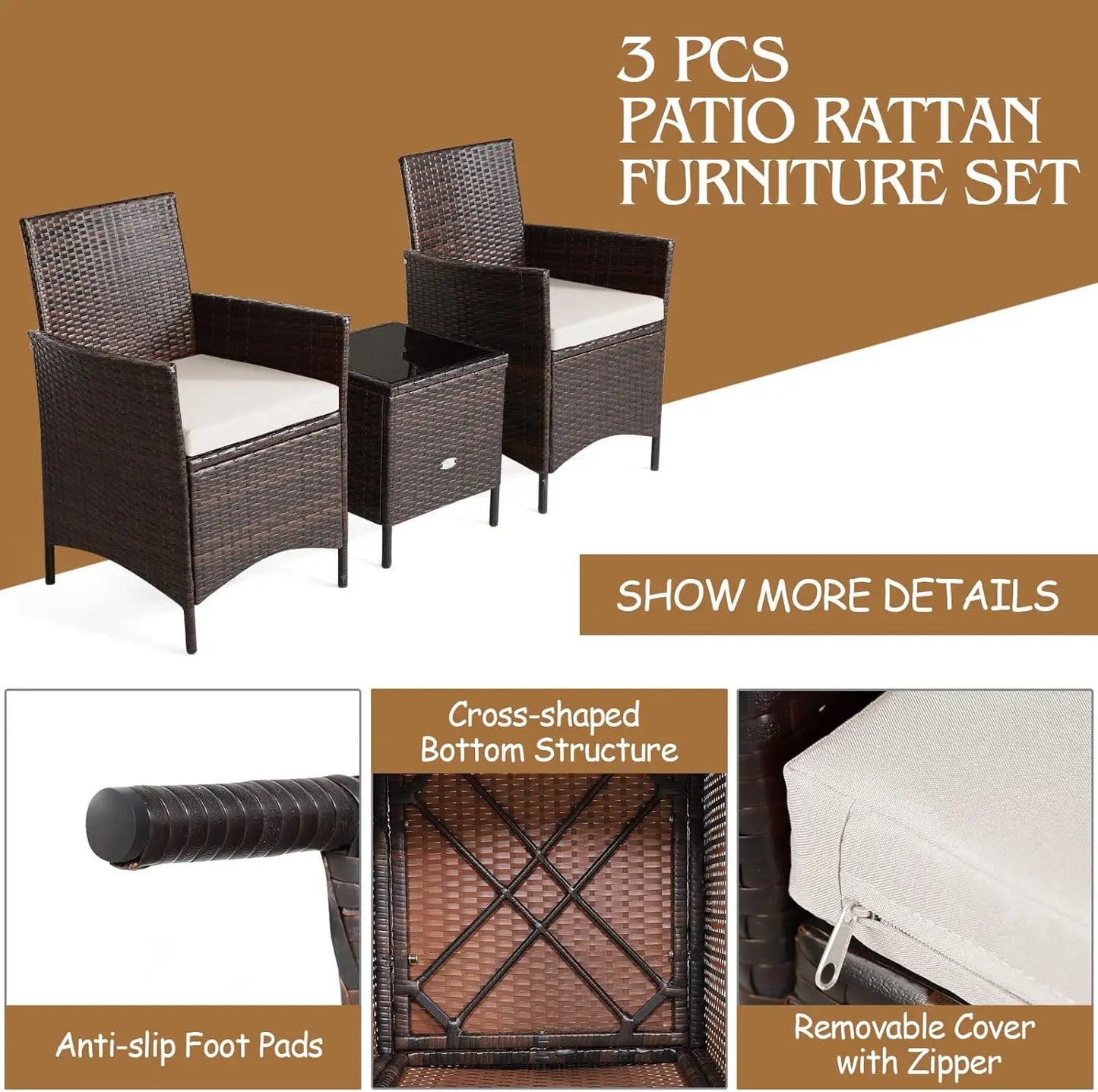 Three Piece Patio Conversation Set With Wicker Chairs