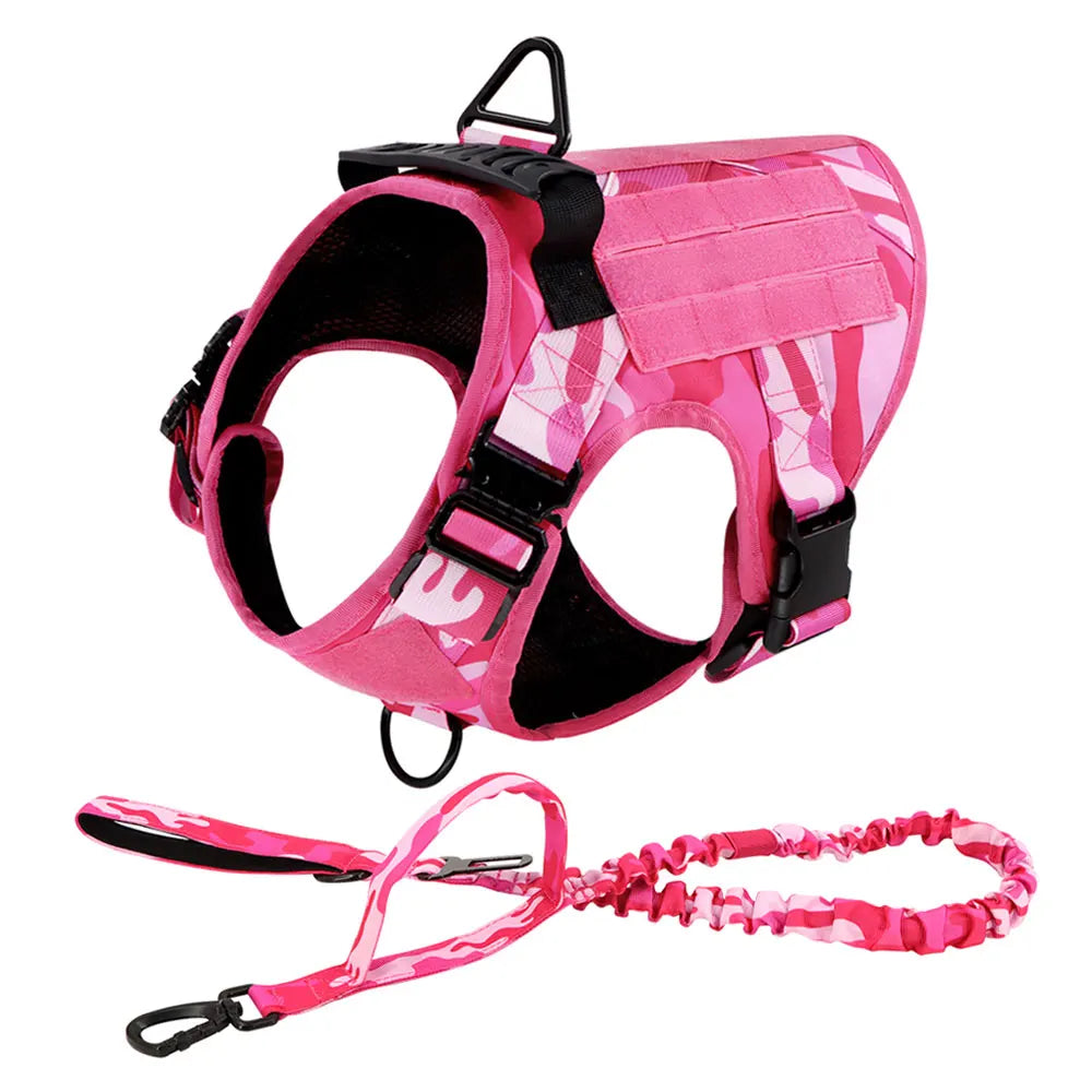 PETRAVEL Military Camouflage Nylon Dog Harness Leash Adjustable