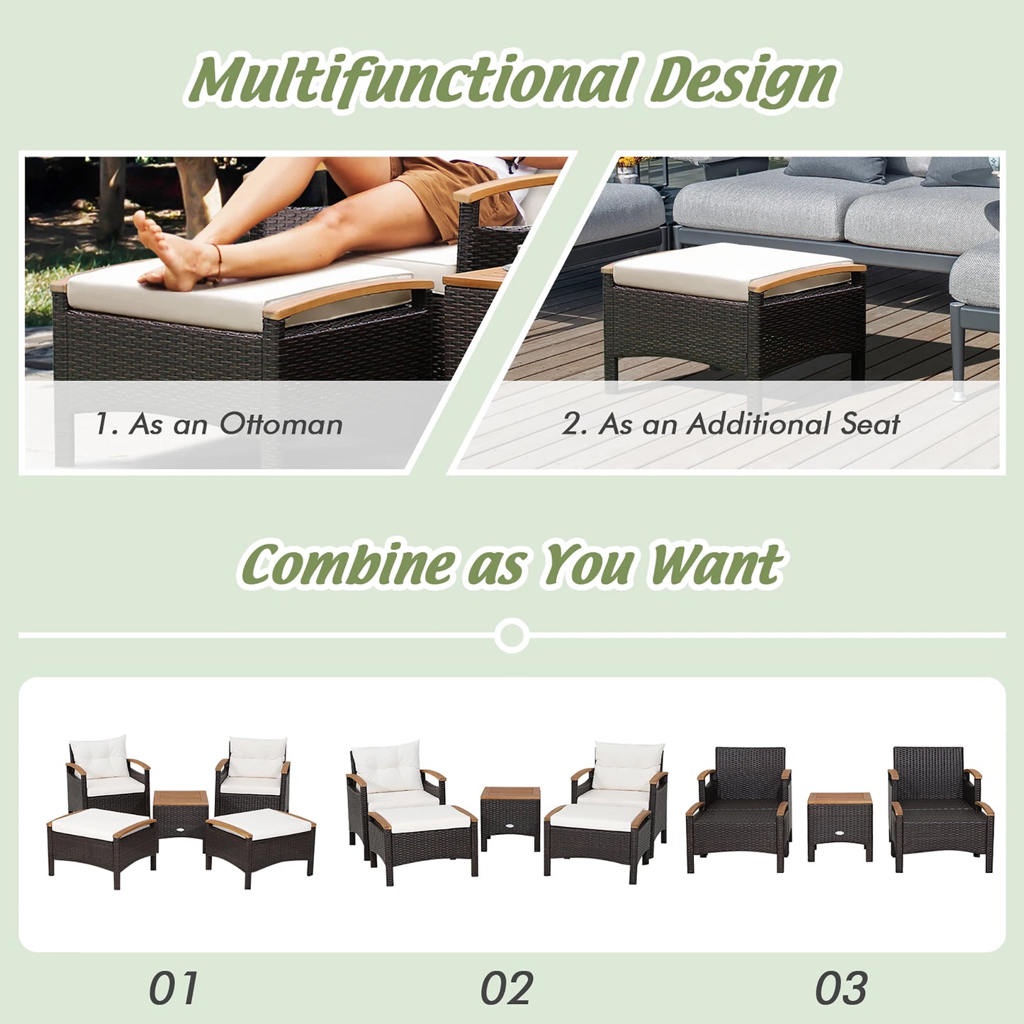 HOMASIS 5 Piece Patio Rattan Furniture Set With Wood Top