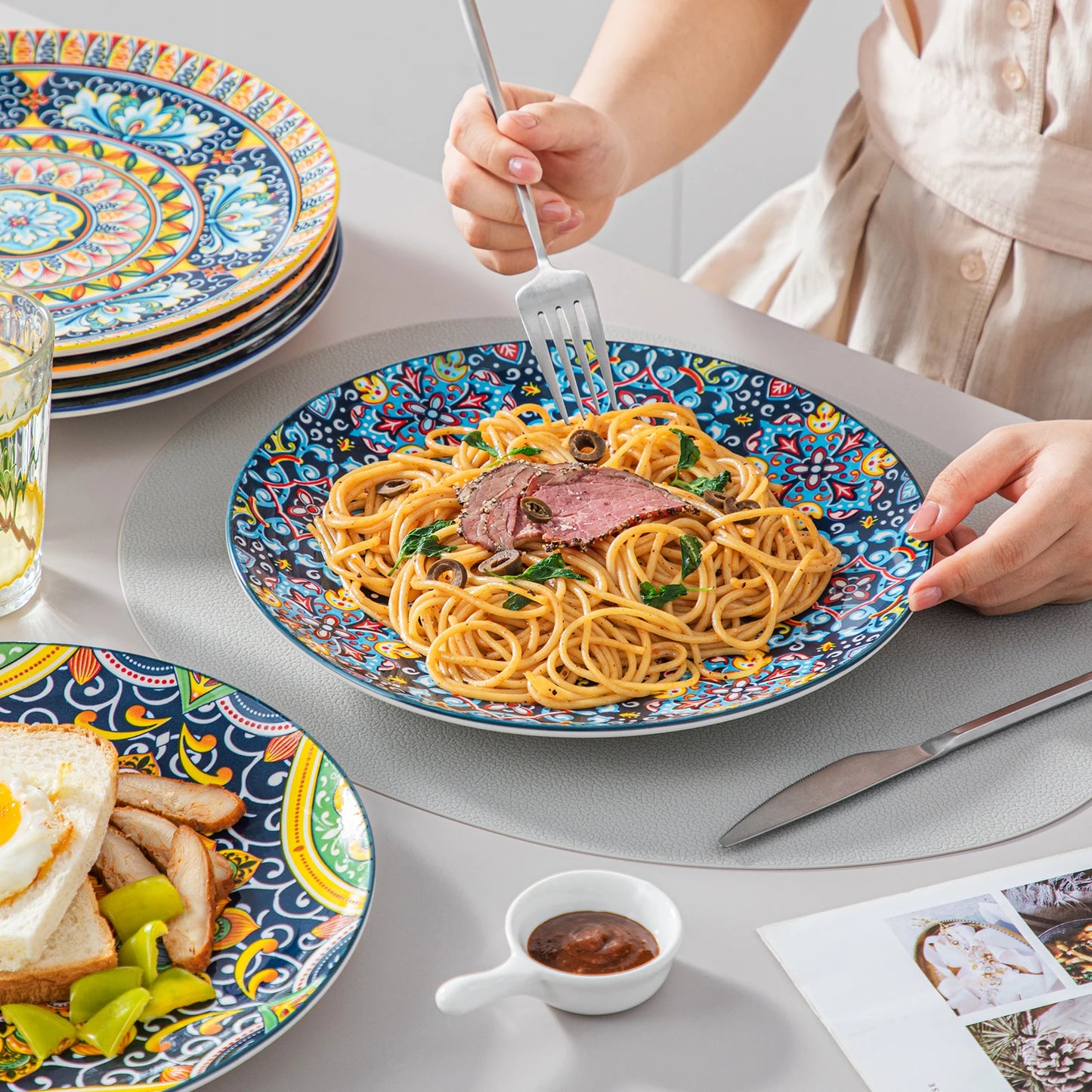 MALACASA Ceramic Dinnerware Set Bohemian Style For 6