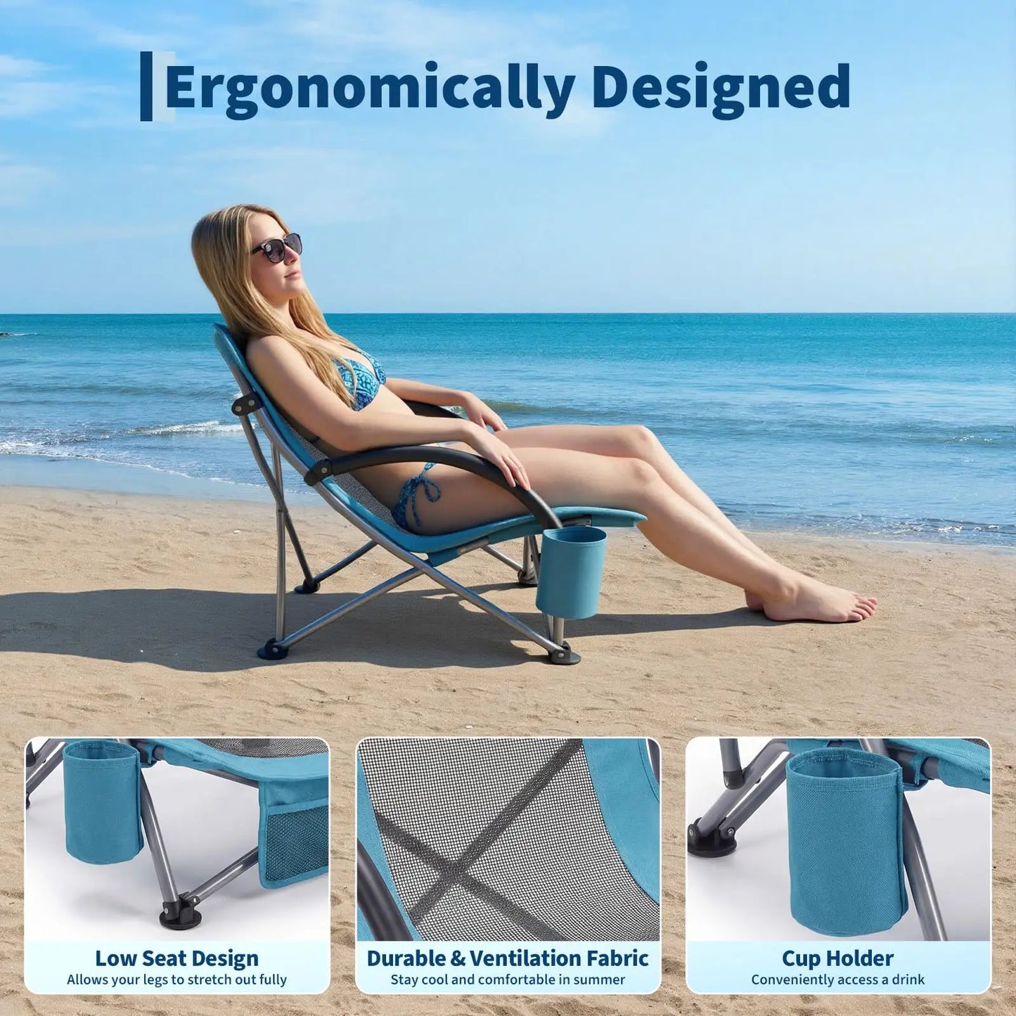 HiMISS 2 Pack Low Beach Chairs Folding Portable Camping Chairs