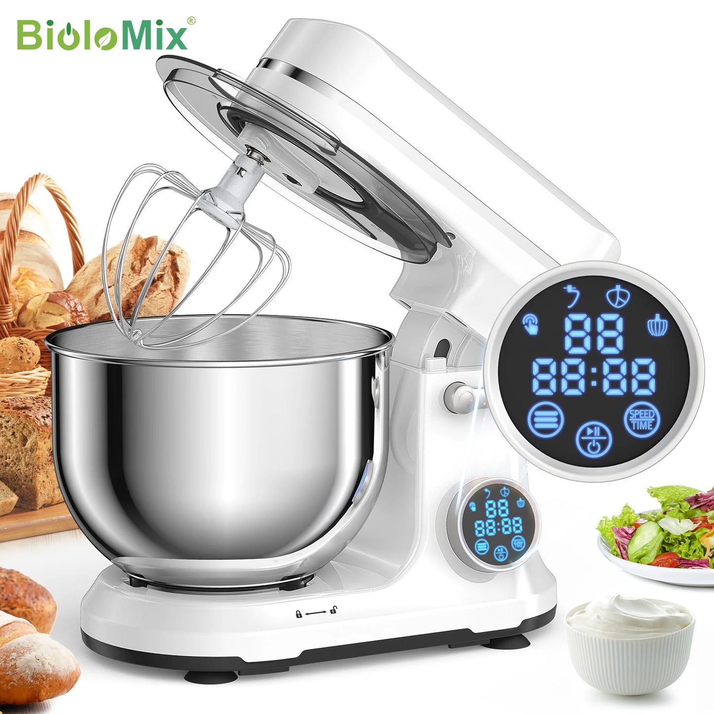 Biolomix Stand Mixer 1200W 11 Speed DC Motor With Tilt Head