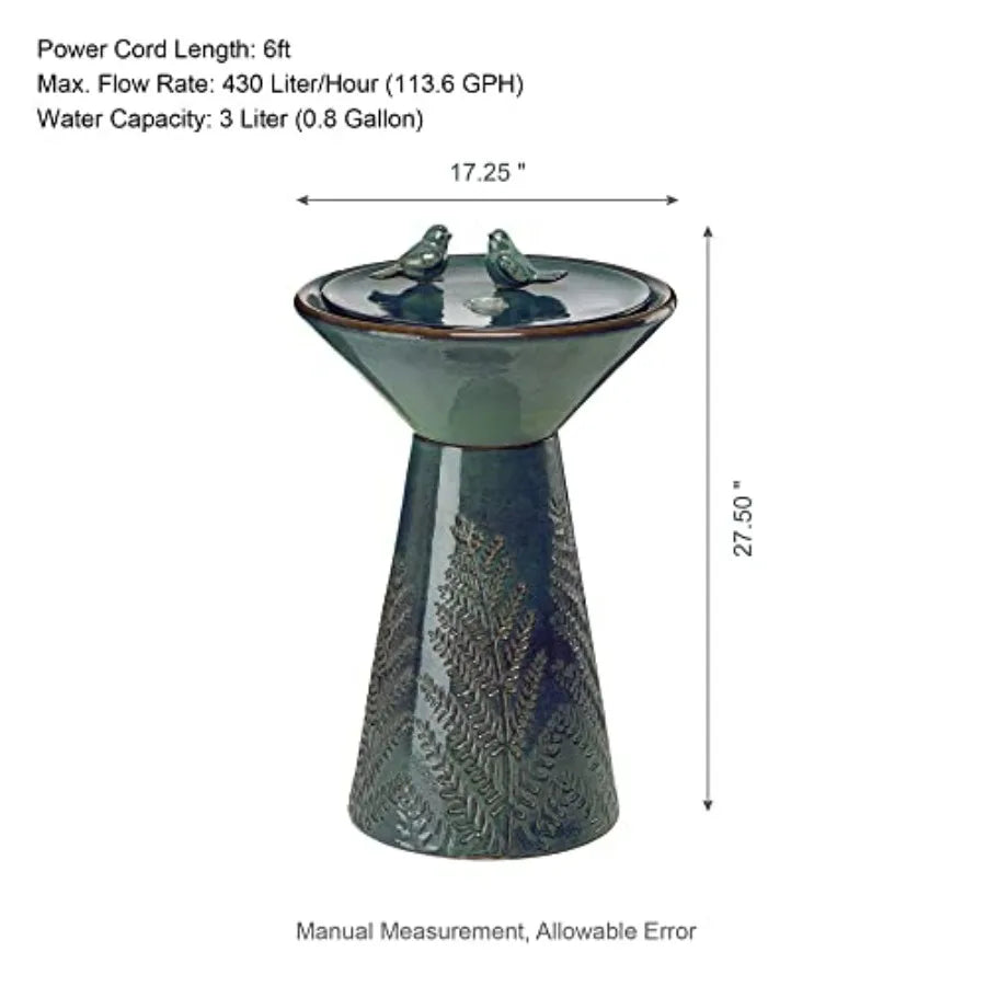 Ceramic Garden Water Fountain LED Light And Pump Bird Bath