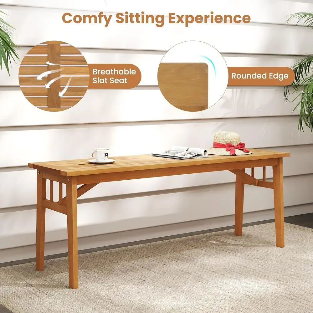 HAPPYGRILL Outdoor Acacia Wood Dining Bench For Patio And Garden