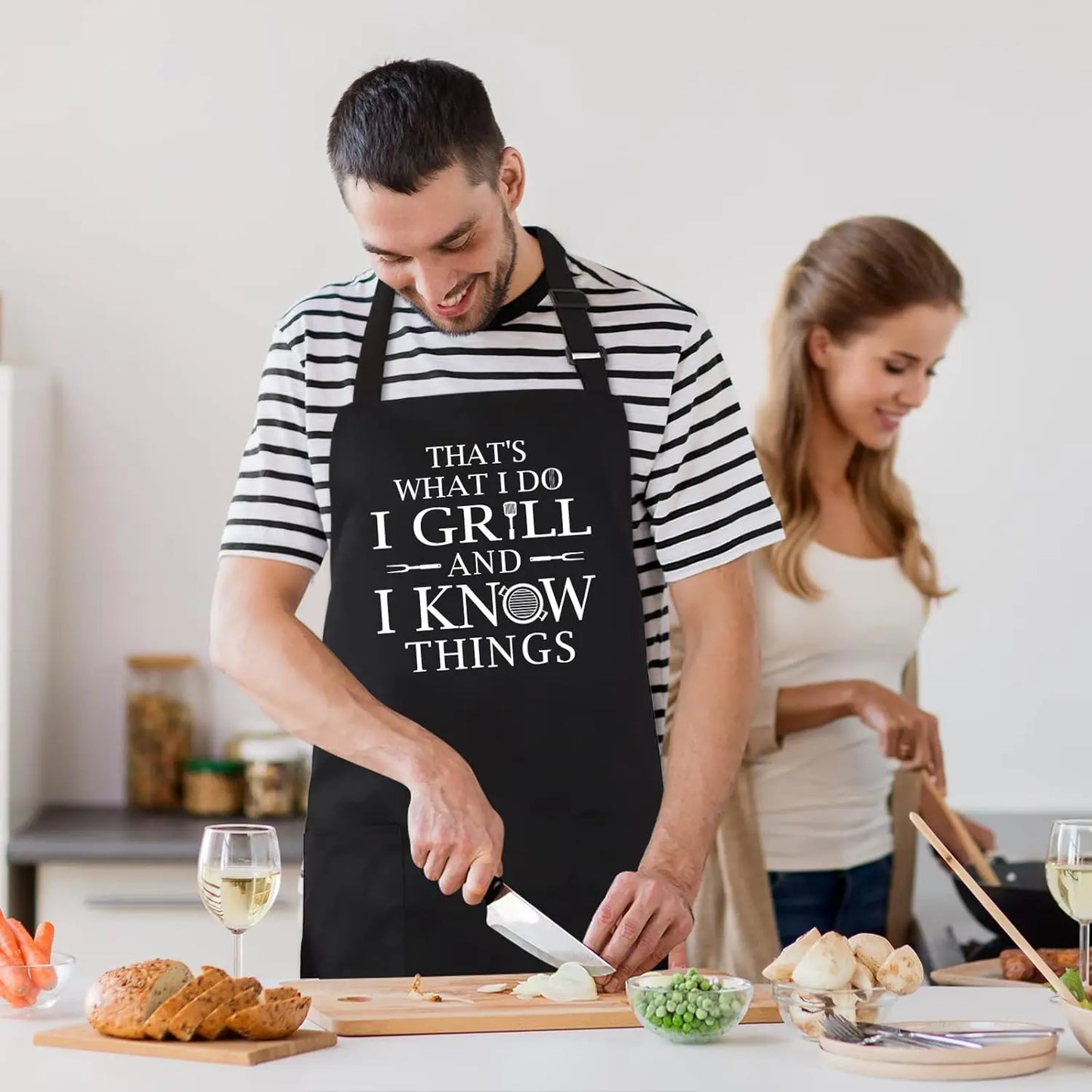 Funny BBQ Apron for Men with Pockets and Adjustable Straps