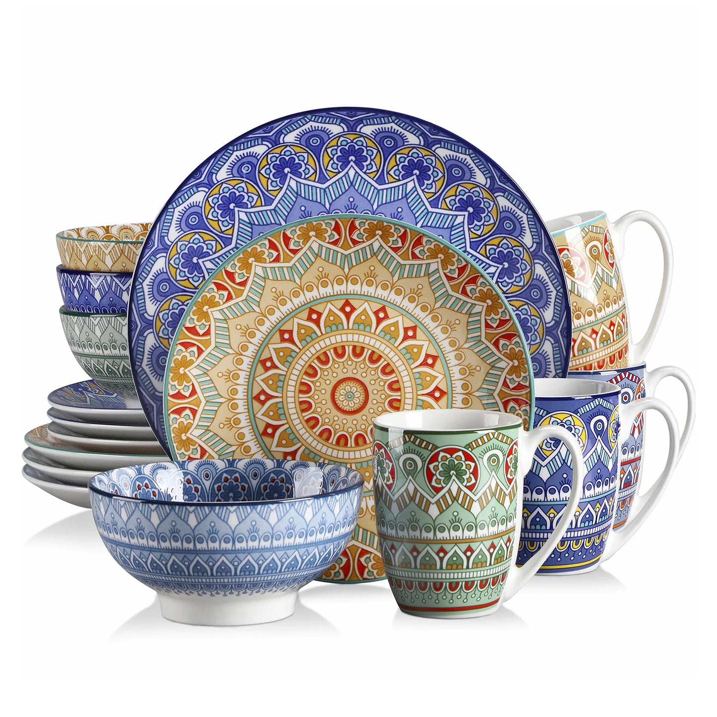 Malacasa Mandala Patterned Geometric Ceramic Dinnerware Set Porcelain Tableware