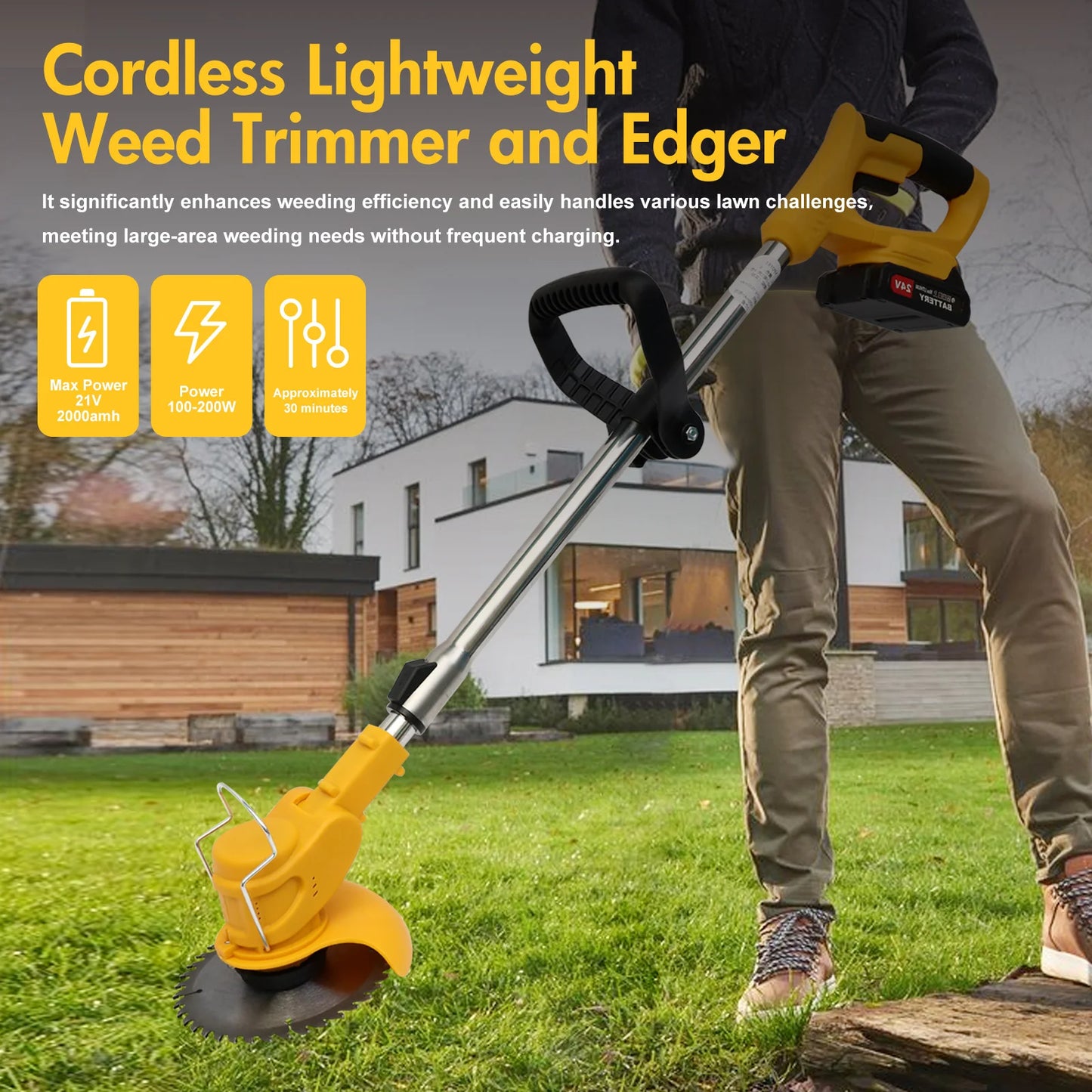 21V Cordless Grass Trimmer 3-In-1 Edger Mower With 2x2.0Ah Batteries