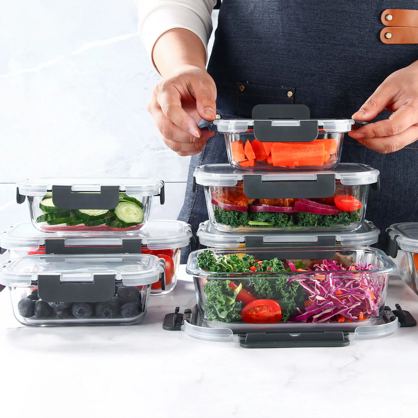 Glass Food Storage Set With Leakproof Lock Lids BPA Free