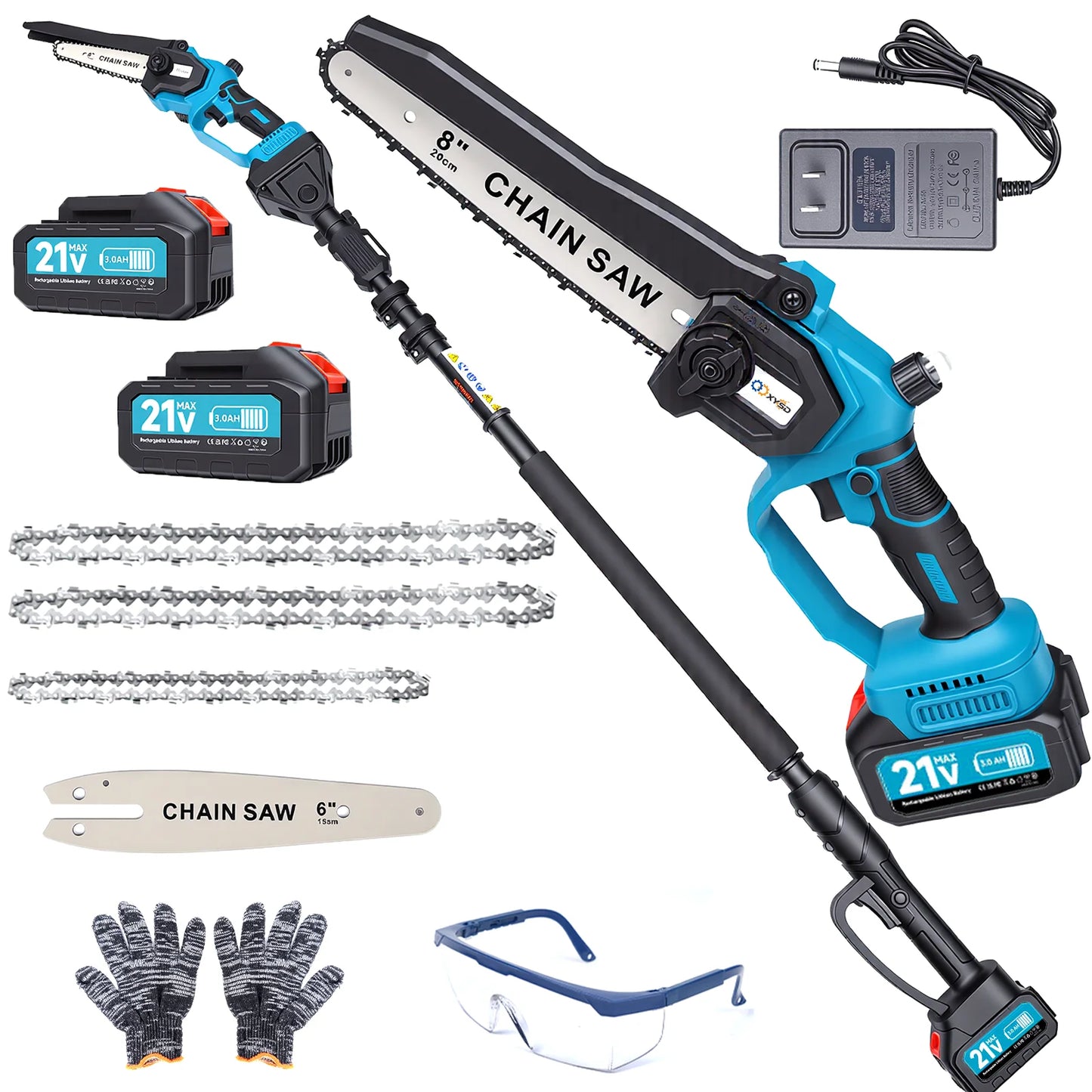 Two-In-One Cordless Pole Saw And Mini Chainsaw Tree Trimmer Extension Pole