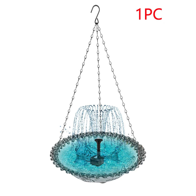 Hanging Bird Bath Fountain And Feeder With Spray Nozzles