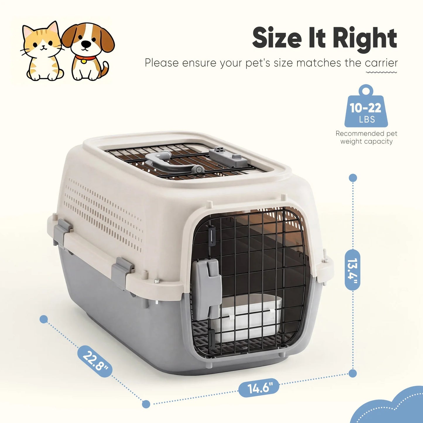 Pet Carrier For Small Dogs And Cats With Front Top Load Wire Door