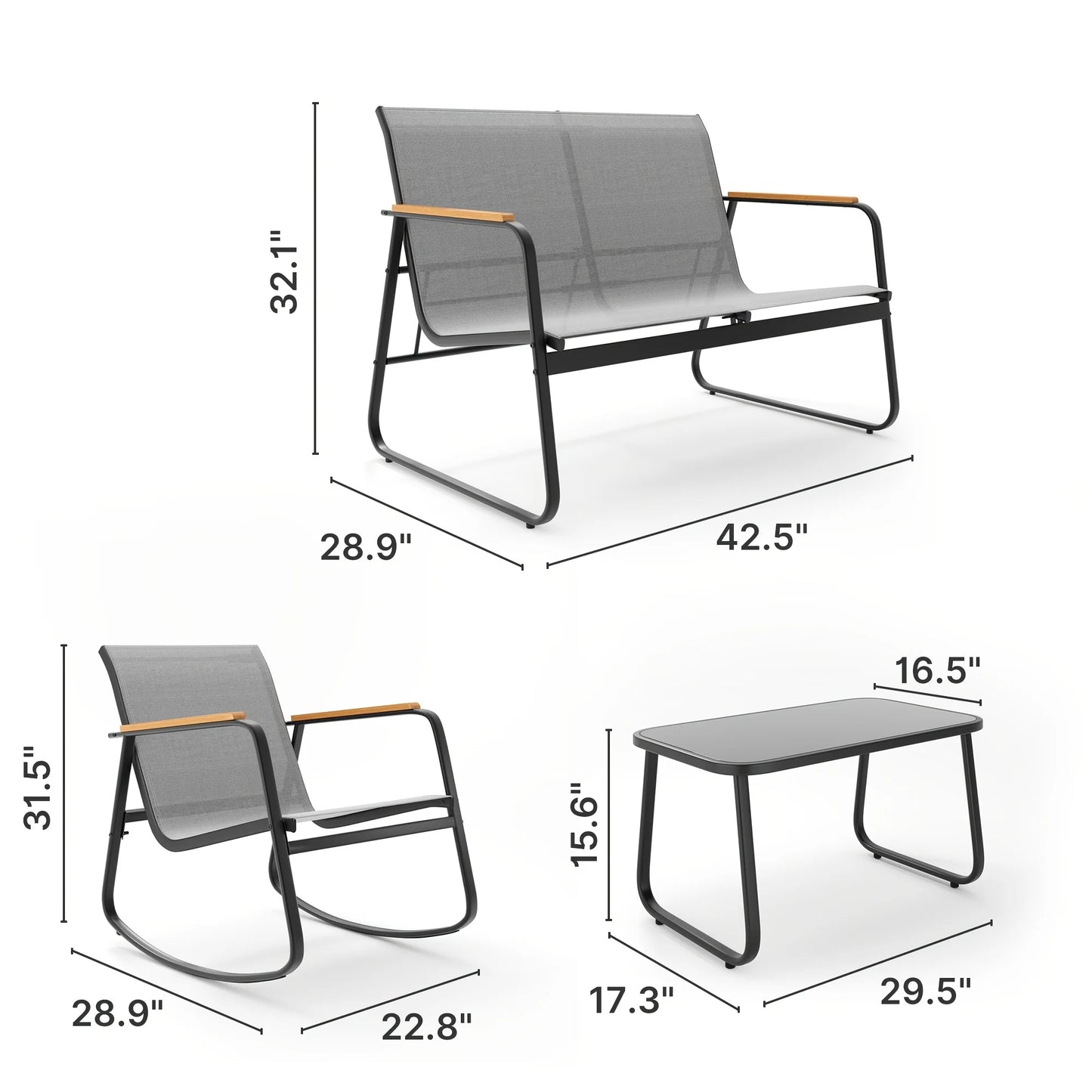 PIYRQ Outdoor Patio Furniture Rattan Conversation Chairs With Glass Table
