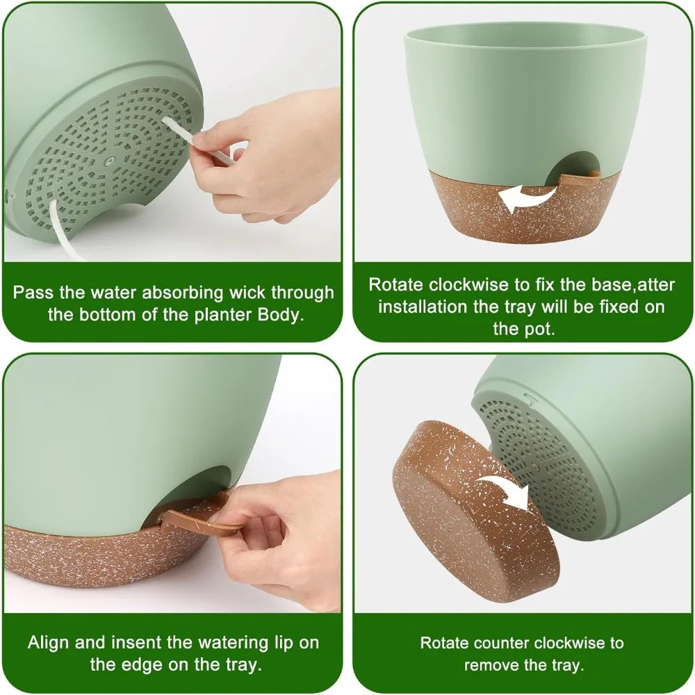 NBVCX Self Watering Plant Pots Set Of 5 Indoor Outdoor