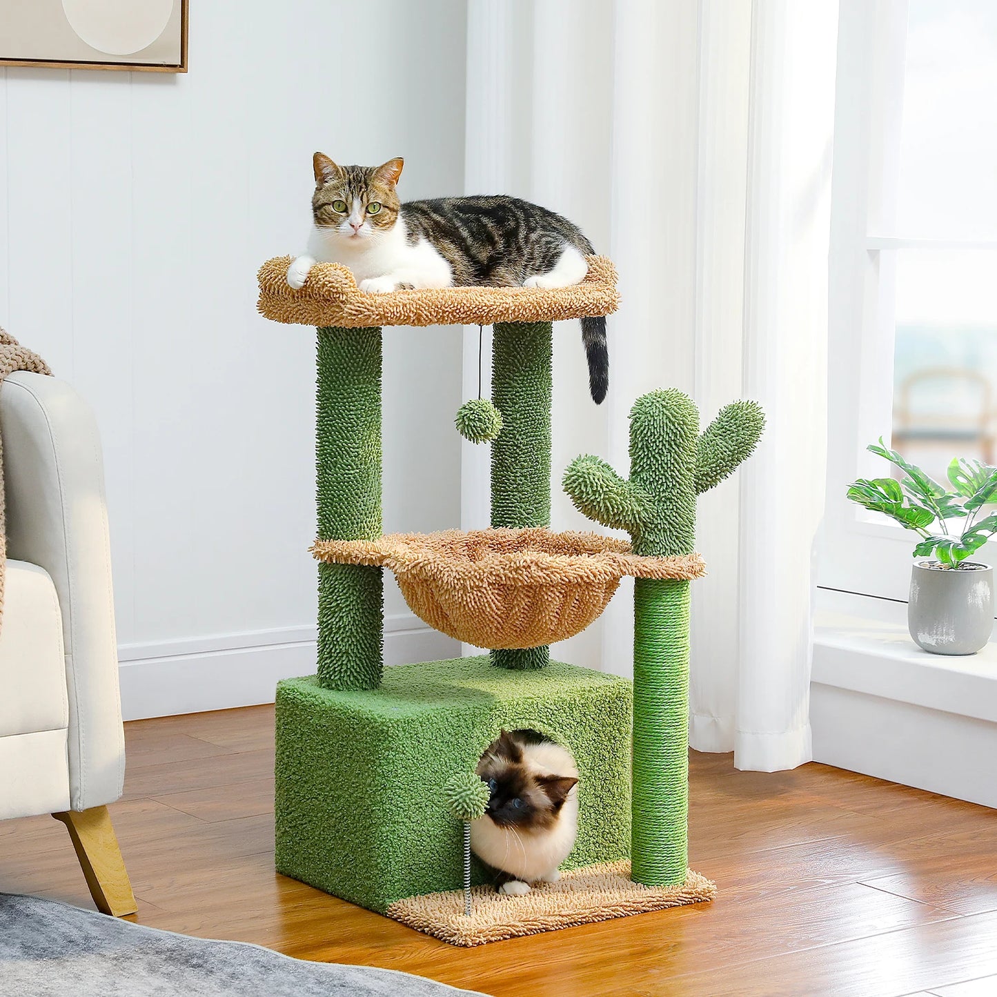 PEQULTI 4-In-1 Cactus Cat Tree For Indoor Cats With Condo