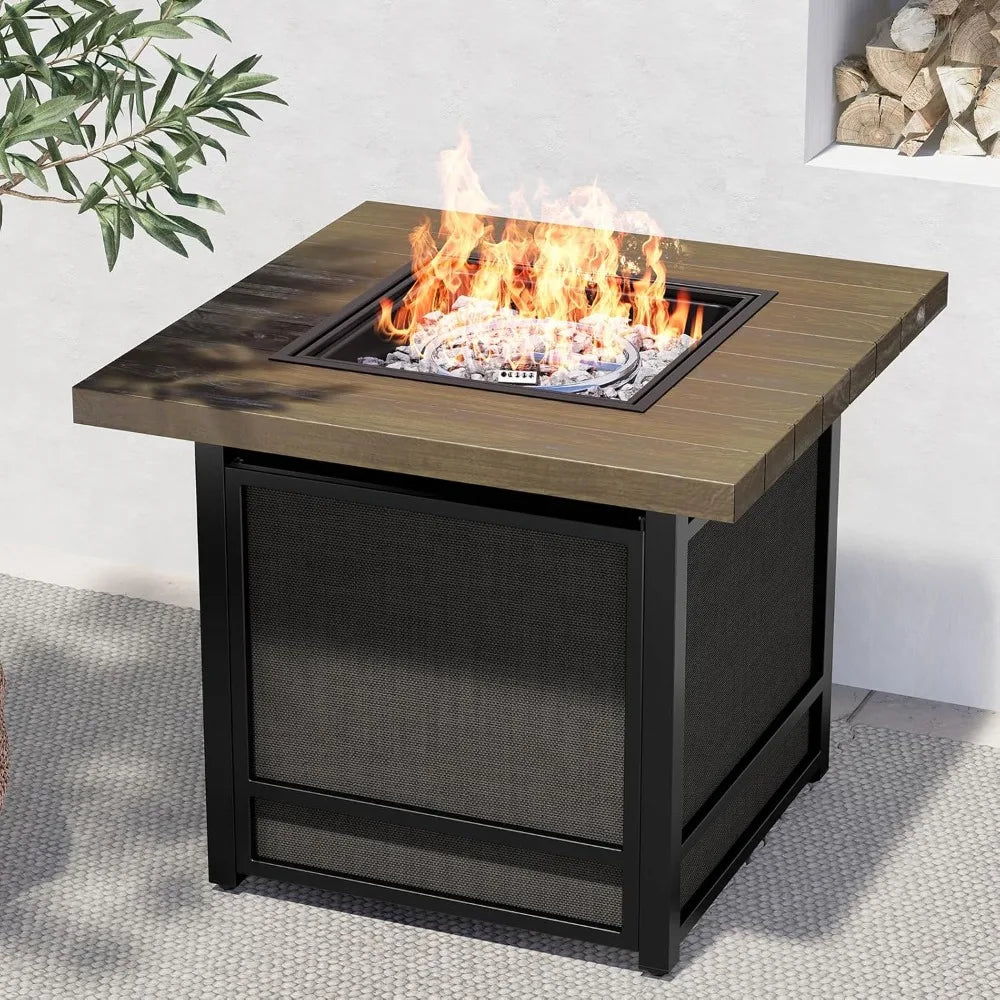 Propane Outdoor Square Smokeless Fire Pit Table With Woodgrain Finish
