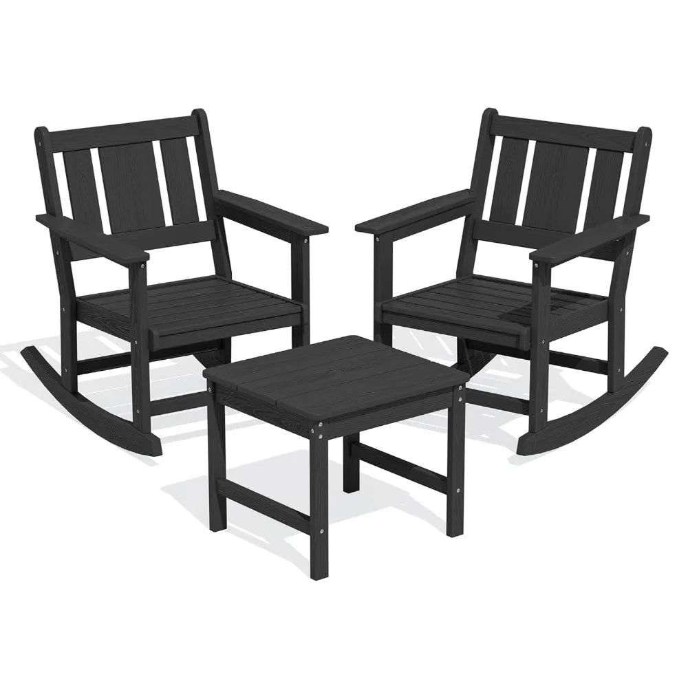 Outdoor Rocking Chair Set of 2 With Side Table Patio