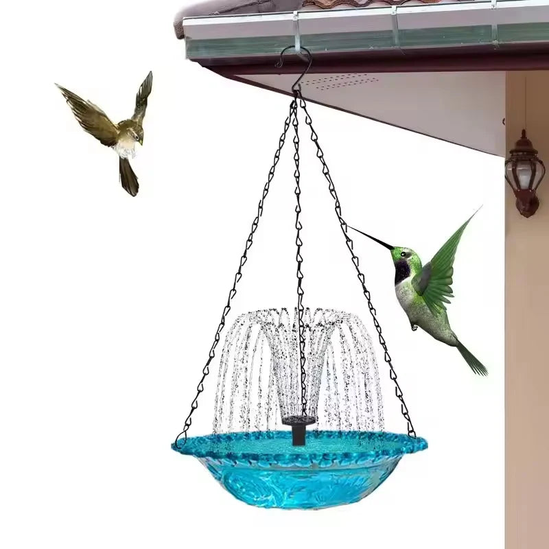 Hanging Bird Bath Fountain And Feeder With Spray Nozzles
